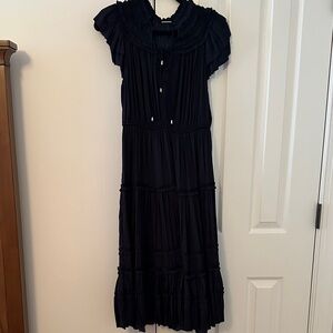 Elie Tahari Black Midi Dress with Ruffle Details